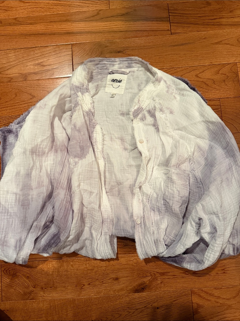 aerie White and Lavender Tie-Dye Button Front Shirt